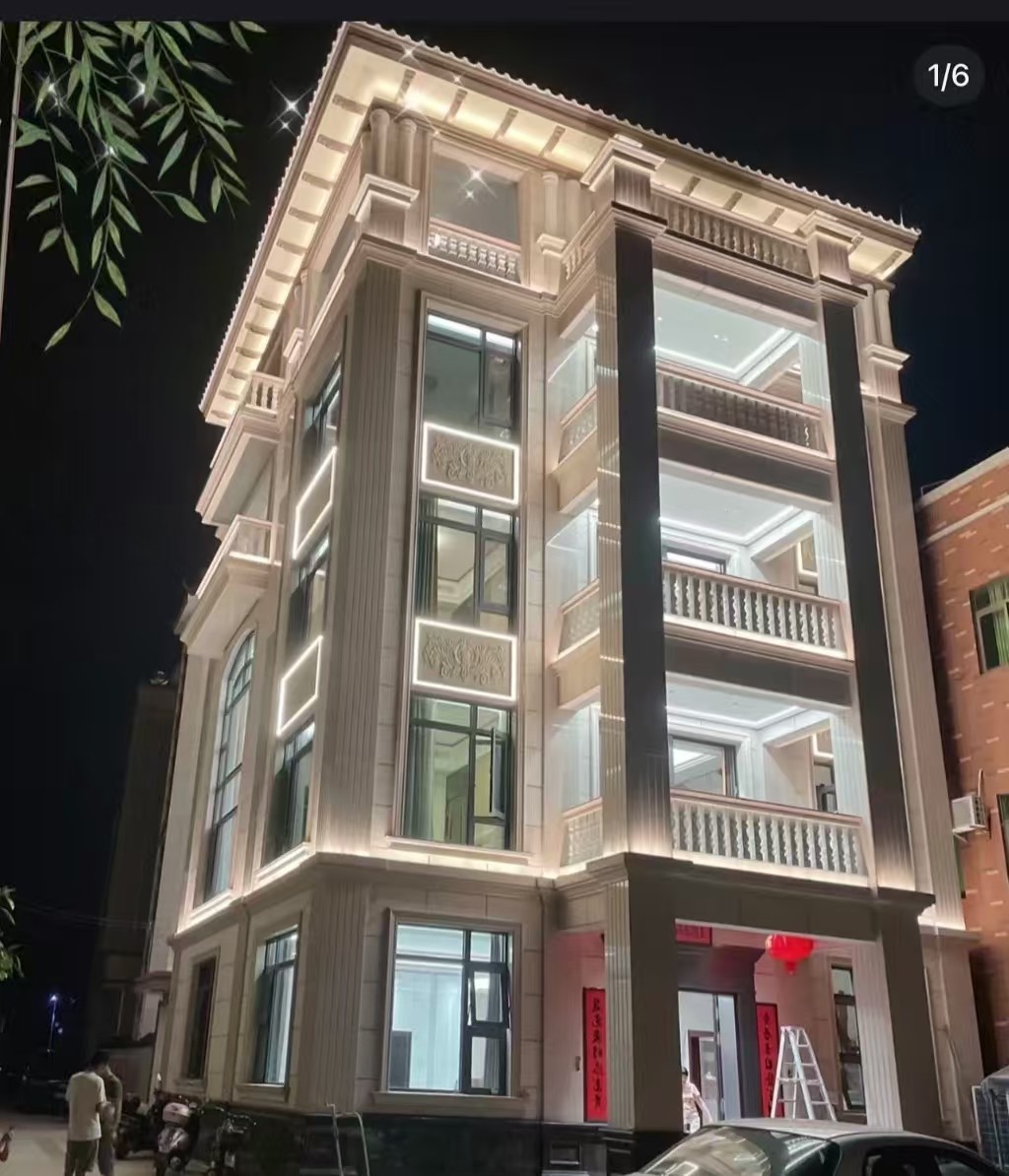 阜阳 芝麻白花岗岩别墅外墙夜间效果