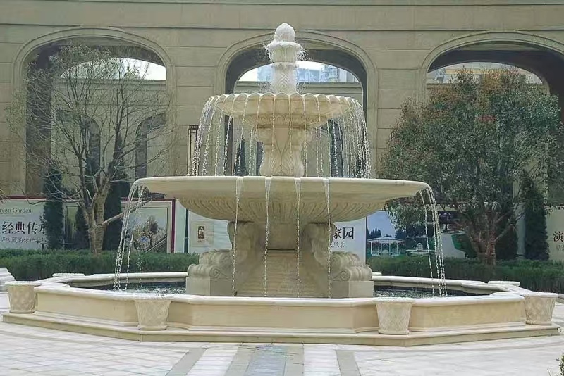 阜阳 黄金麻花岗岩异型加工——户外庭院石雕流水喷泉