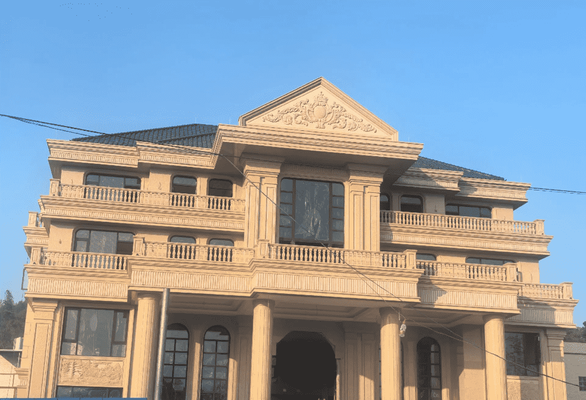 阜阳黄金麻别墅外墙干挂石材效果示例